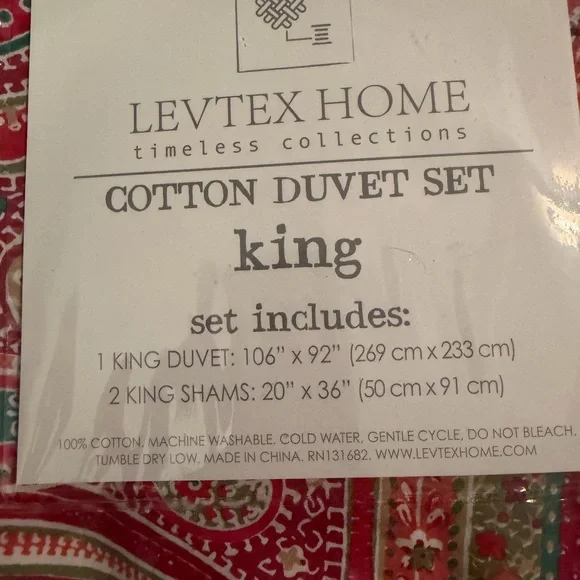 Levtex Home King Duvet Set - Red and Green Paisley - Picture 2 of 3